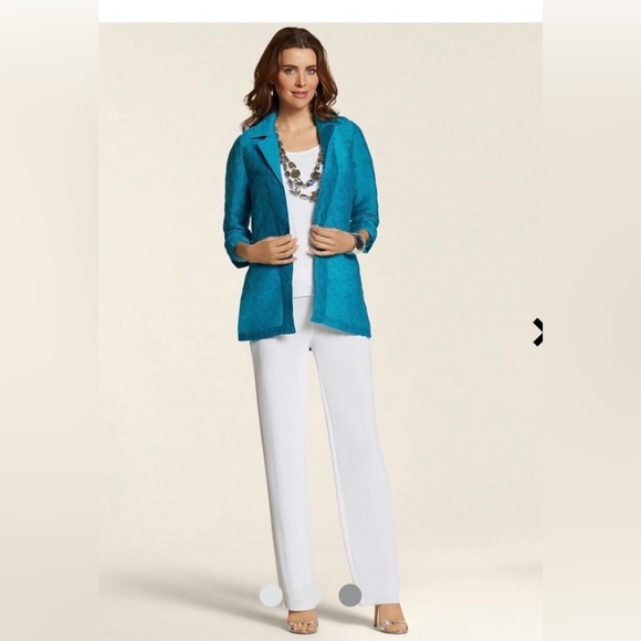 Chico's Travel Collection Textured Shirt Jacket Sz 0 Small Teal Blue Like New - Picture 1 of 17